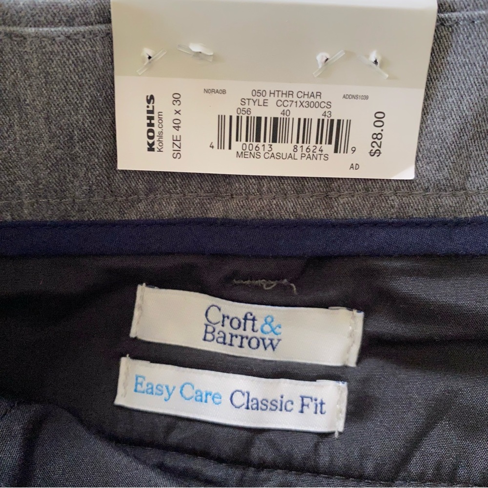 🚫SOLD🚫NWT Croft & Barrow The Easy Care Classic Fit Khaki Pants Men’s 40 x 30 - Picture 3 of 16